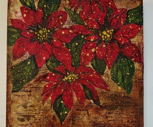 Christmas Poinsettia Wood Panel
