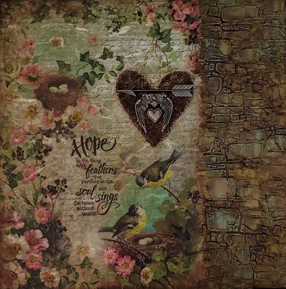 Mixed Media Art Panel – “Hope is the thing with feathers…”